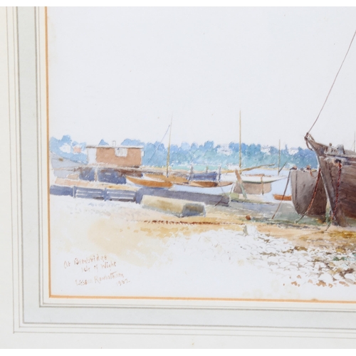 559 - L C Leeson Rowbotham, boats at Bembridge Isle of Wight, 1932, 26cm x 37cm, and cottages at Buncton S... 