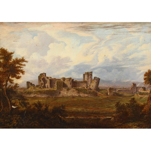 561 - 19th century English School, castle ruins, oil on board, unsigned, 26cm x 36cm, framed