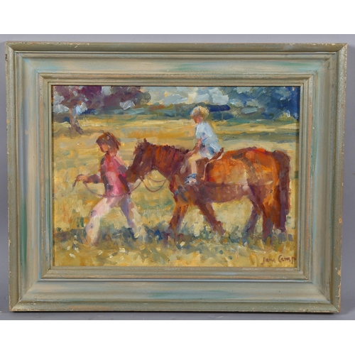 562 - Jane Camp, first lesson, oil on board, signed, 30cm x 40cm, framed