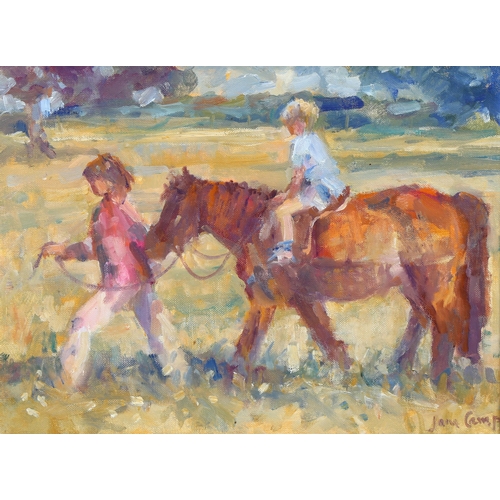 562 - Jane Camp, first lesson, oil on board, signed, 30cm x 40cm, framed