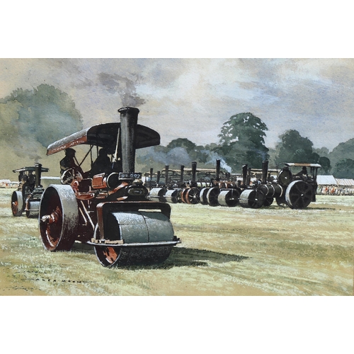 567 - Alex Moon, the Crowford Steam Rally 1985, watercolour, signed, 25cm x 36cm, framed