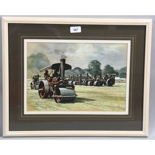 567 - Alex Moon, the Crowford Steam Rally 1985, watercolour, signed, 25cm x 36cm, framed