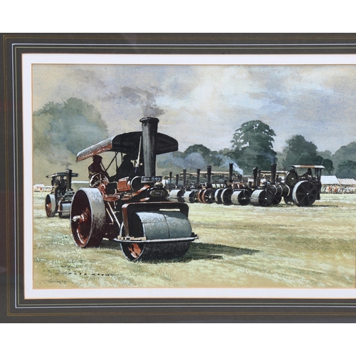 567 - Alex Moon, the Crowford Steam Rally 1985, watercolour, signed, 25cm x 36cm, framed