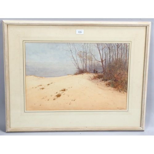 570 - William Parkyn, sand dunes, watercolour, signed, 35cm x 52cm, framed