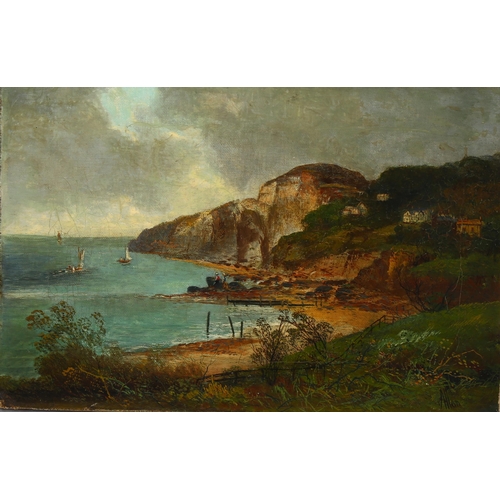 572 - Allen, cliffs and seascape, oil on canvas, signed, 21cm x 30cm, unframed