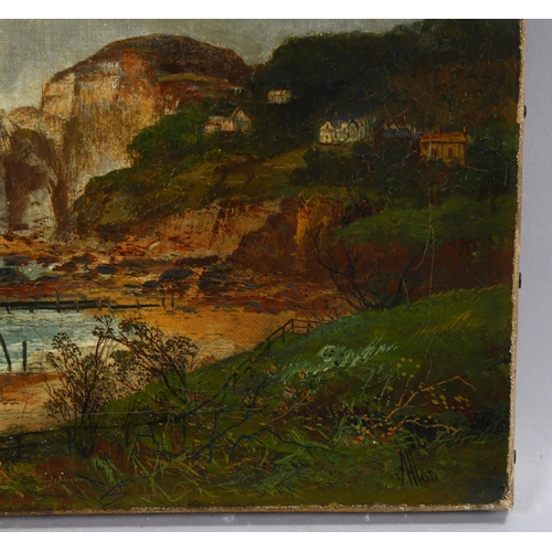 572 - Allen, cliffs and seascape, oil on canvas, signed, 21cm x 30cm, unframed