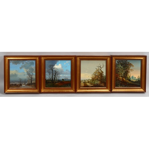 574 - Peter Newcombe, the four seasons, set of 4 oils on panel, signed, 24cm x 22cm, framed