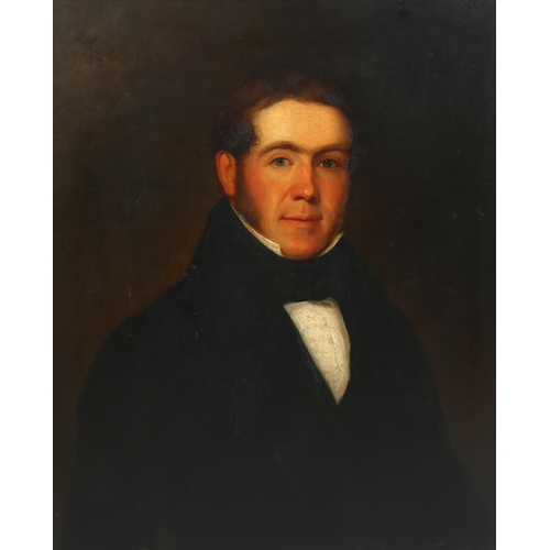 577 - 19th century English School, half length portrait of a gentleman, oil on canvas, unsigned, 76cm x 64... 