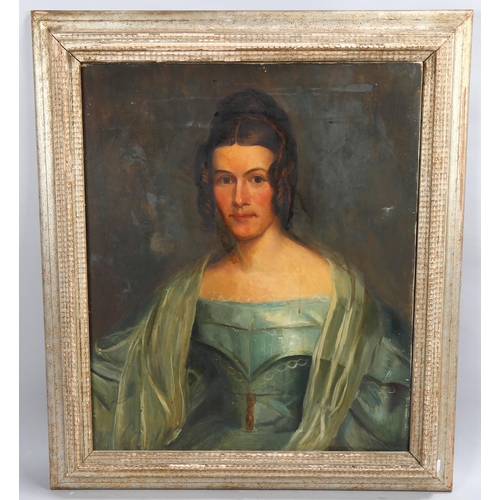 581 - Early 20th century English School, portrait of a woman, oil on canvas, unsigned, 75cm x 62cm, framed