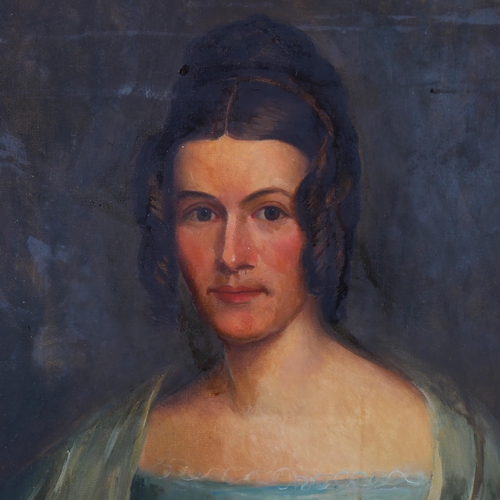 581 - Early 20th century English School, portrait of a woman, oil on canvas, unsigned, 75cm x 62cm, framed