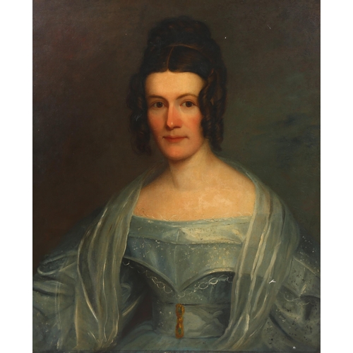 582 - 19th century English School, portrait of a woman, oil on canvas, unsigned, 76cm x 63cm, unframed