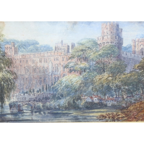 585 - 19th century castle view, watercolour, unsigned, 12cm x 17cm, framed, together with a small 19th cen... 