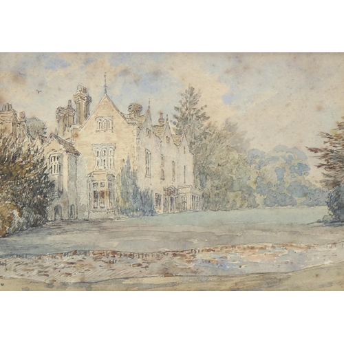 585 - 19th century castle view, watercolour, unsigned, 12cm x 17cm, framed, together with a small 19th cen... 