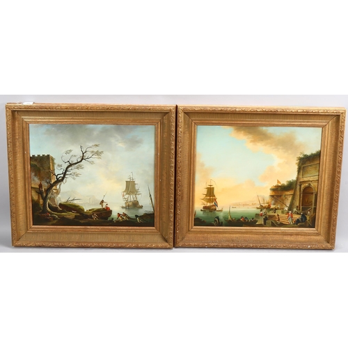 588 - A pair of contemporary Dutch style studies of shipping off the coast, unsigned, 51cm x 61cm, framed