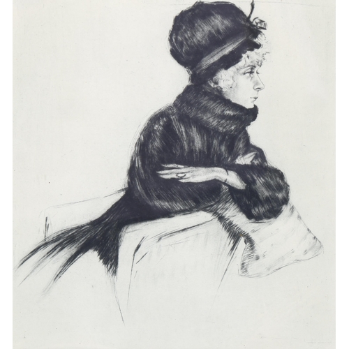 589 - Max Brunning, portrait of a woman, etching, signed in pencil, plate 24cm x 21cm, framed