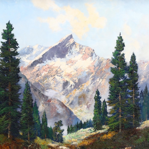 596 - Mid-20th century Alpine landscape, oil on canvas, indistinctly signed, 79cm x 69cm, framed