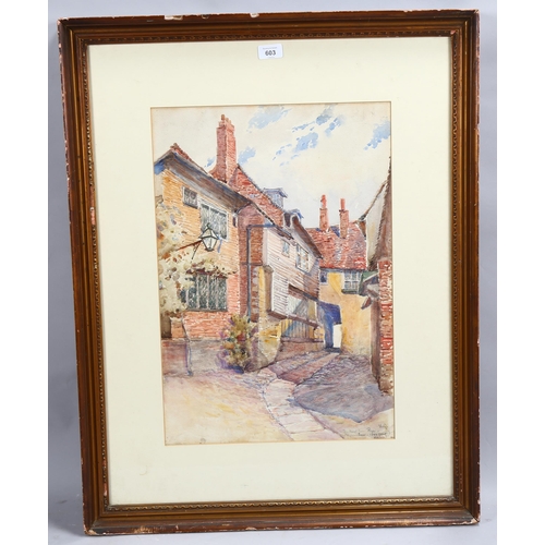 603 - The Angel Hotel Rye, late 19th/early 20th century watercolour, signed with monogram FG, 55cm x 38cm,... 