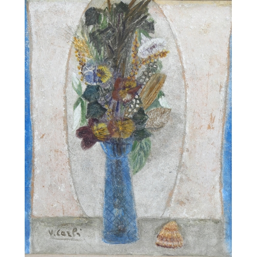 607 - Valeria Carli (born 1922), still life, mixed media on board, signed, 59cm x 49cm, framed