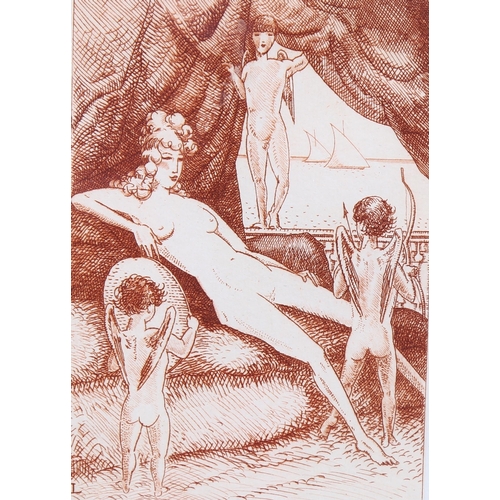 613 - Je Laboureur, Ovid Amores, 1932 etching for Golden Cockerel Press, image 12cm x 9cm, framed