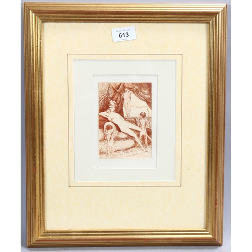 613 - Je Laboureur, Ovid Amores, 1932 etching for Golden Cockerel Press, image 12cm x 9cm, framed