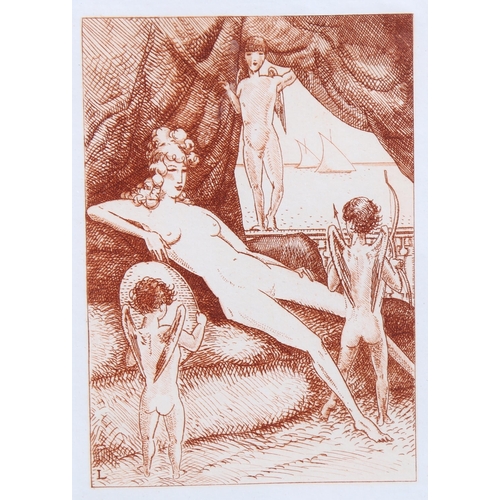 613 - Je Laboureur, Ovid Amores, 1932 etching for Golden Cockerel Press, image 12cm x 9cm, framed