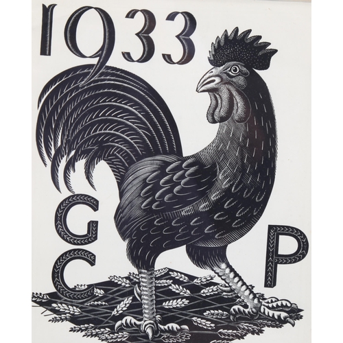 616 - Eric Ravilious (1903 - 1942), cockerel, wood engraving, 1933 Prospectus, 22cm x 17cm, framed