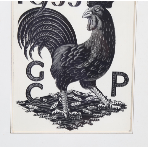 616 - Eric Ravilious (1903 - 1942), cockerel, wood engraving, 1933 Prospectus, 22cm x 17cm, framed