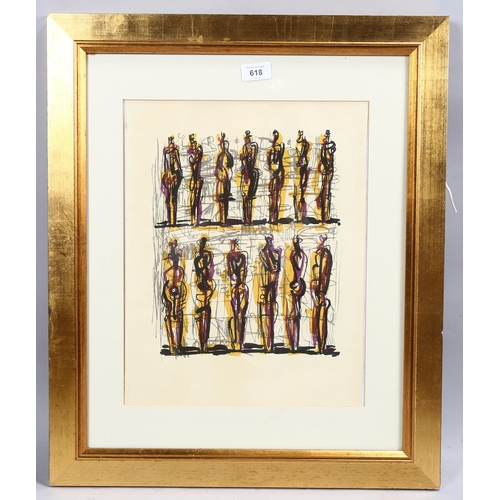 618 - Henry Moore, 13 standing figures, lithograph circa 1950s, watermark signature, 40cm x 30cm, framed