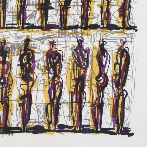 618 - Henry Moore, 13 standing figures, lithograph circa 1950s, watermark signature, 40cm x 30cm, framed