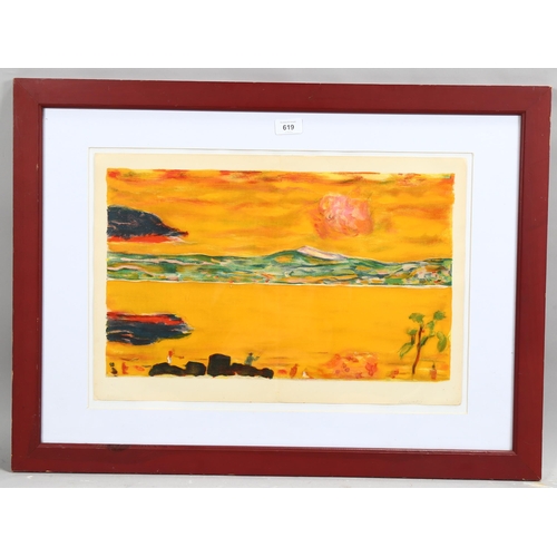 619 - Pierre Bonnard, sunset over the Med, lithograph for Verve circa 1940, image 30cm x 49cm, framed