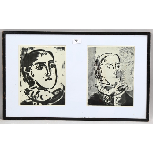 621 - After Pablo Picasso, 2 photo specimens, circa 1932, Man Ray issue, image 25cm x 20cm, framed