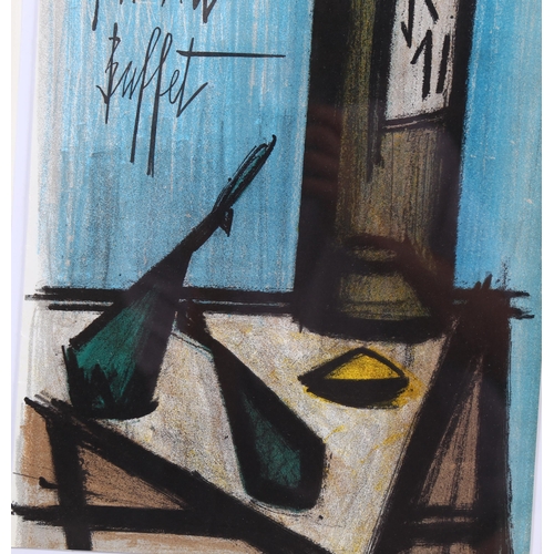 623 - Bernard Buffet, still life with bottle, lithograph 1967, Sorlier no. 105, 31cm x 24cm, framed