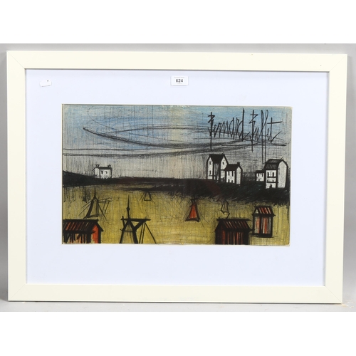 624 - Bernard Buffet, la petite plage, lithograph 1967, Sorlier no. 101, 32cm x 51cm, framed