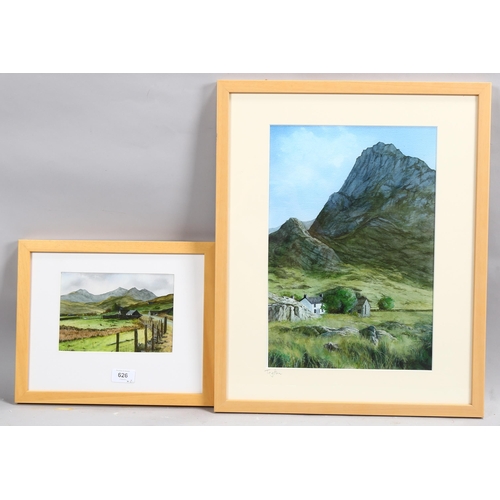 626 - Tina Holley, 2 North Wales mountain landscapes, watercolours, signed, largest 39cm x 26cm, framed (2... 