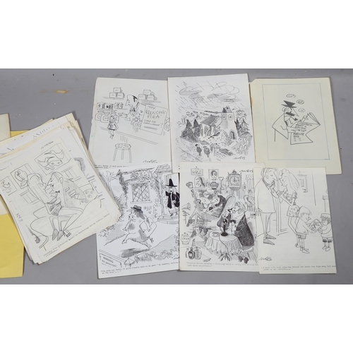 631 - Robert Coram, folder of original ink and pencil cartoons (52)