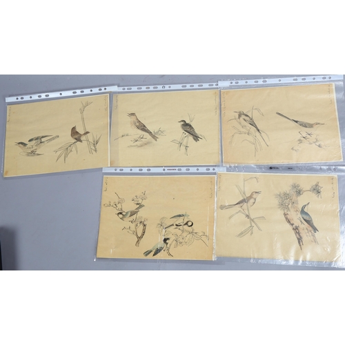 632 - Set of 10 Japanese watercolour bird studies, 19cm x 27cm (4 framed + 6 unframed)