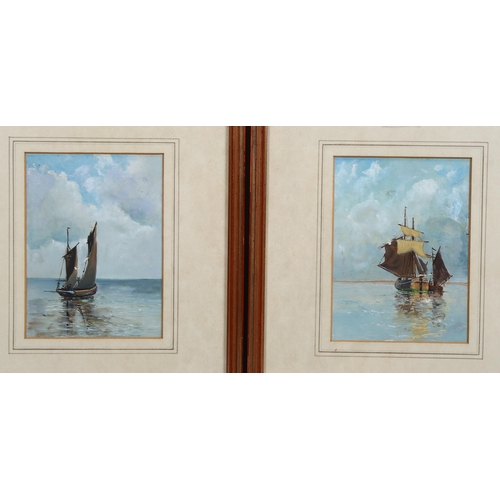 637 - Pair of small early 20th century marine oils on card, unsigned, 17cm x 12cm, framed