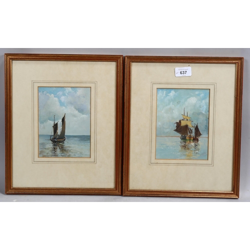 637 - Pair of small early 20th century marine oils on card, unsigned, 17cm x 12cm, framed