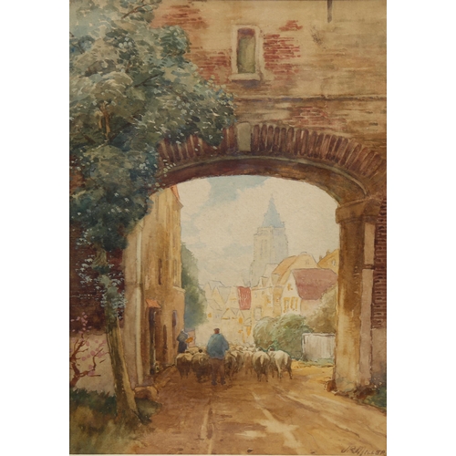 640 - James Robertson Miller (active 1880 - 1912), entrance to the village Flanders, watercolour, signed, ... 