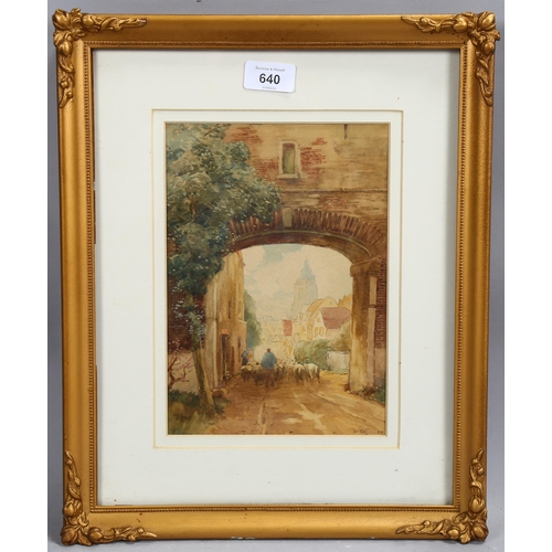 640 - James Robertson Miller (active 1880 - 1912), entrance to the village Flanders, watercolour, signed, ... 