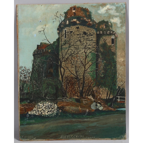 641 - J Harris, Nunney Castle Frome, oil on board, dated 1910, 38cm x 30cm, unframed