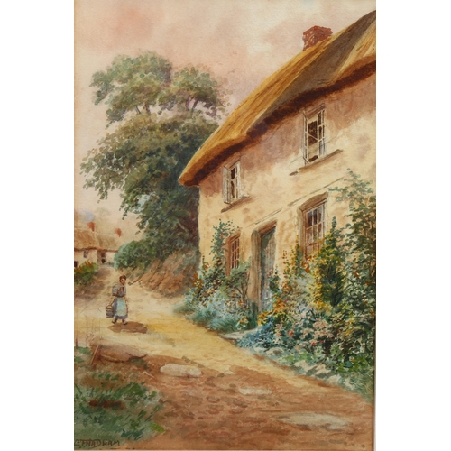 642 - E F Wadham, Devonshire Cottage, watercolour, circa 1900, 35cm x 23cm, framed