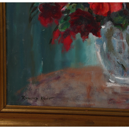 646 - Rosalind Kent, red bouquet, oil on canvas, signed, 50cm x 60cm, framed