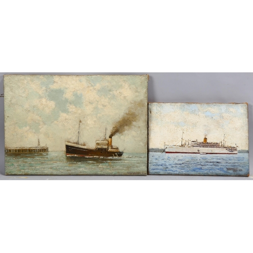 649 - Morgan Alfred Thornley, 2 shipping scenes, oil on canvas, both signed, largest 35cm x 51cm, unframed... 