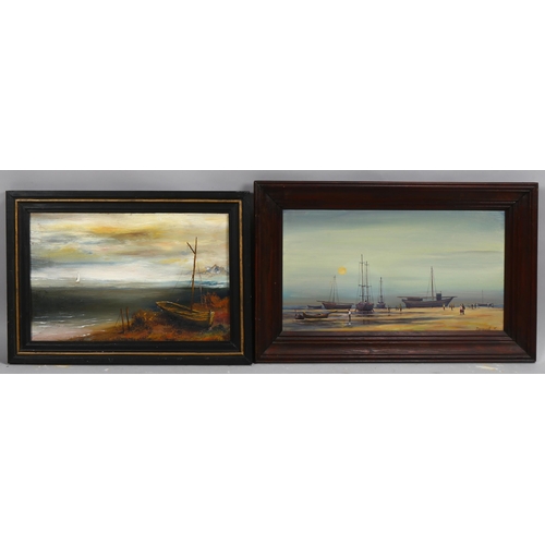 650 - Contemporary Russian School, 2 shore scenes, both signed, largest 25cm x 45cm, framed (2)