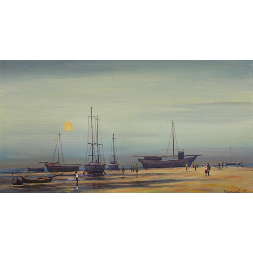 650 - Contemporary Russian School, 2 shore scenes, both signed, largest 25cm x 45cm, framed (2)