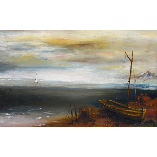 650 - Contemporary Russian School, 2 shore scenes, both signed, largest 25cm x 45cm, framed (2)