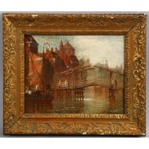 651 - 19th century Dutch School, bridge over a canal, indistinctly signed, 20cm x 25cm, framed