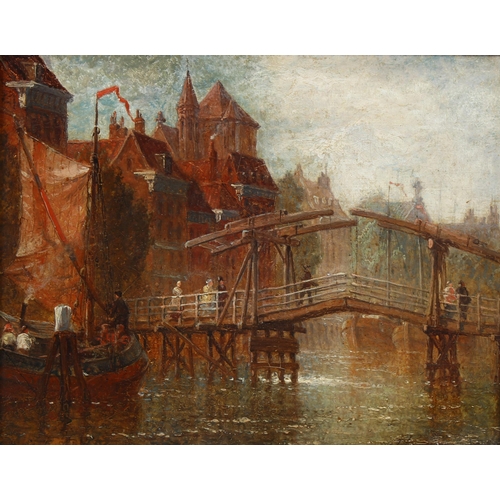 651 - 19th century Dutch School, bridge over a canal, indistinctly signed, 20cm x 25cm, framed