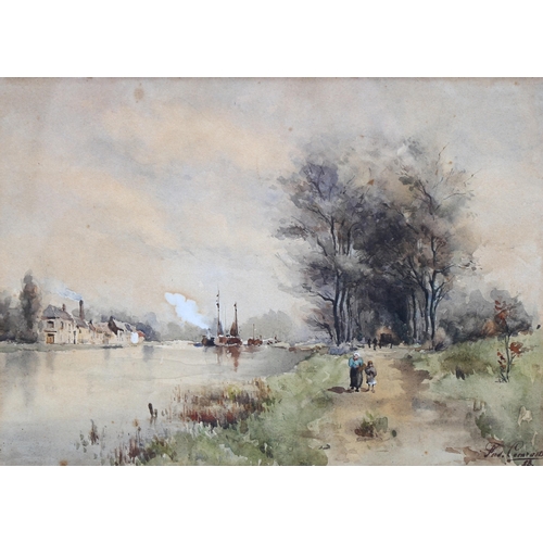 652 - Ferdinand Coenraets, Dutch river scene, watercolour, signed, 22cm x 30cm, framed